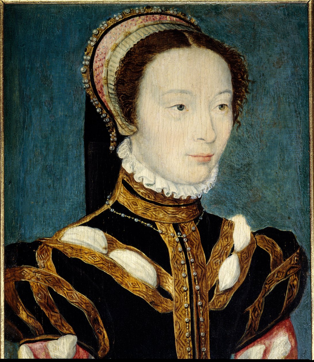 Porträtt av Jeanne av Halluin eller Jeanne av Halluyn (född 1530), Honor av drottning Katarina av Medicis (Caterina de Medici) från 1547 till 1557. Målning av Corneille De Lyon (Corneille de Haag) (1500/1510-1574) ). Olja på trä. Mått: 0,14 x 0,21 m. Ver av Corneille de la  Haye