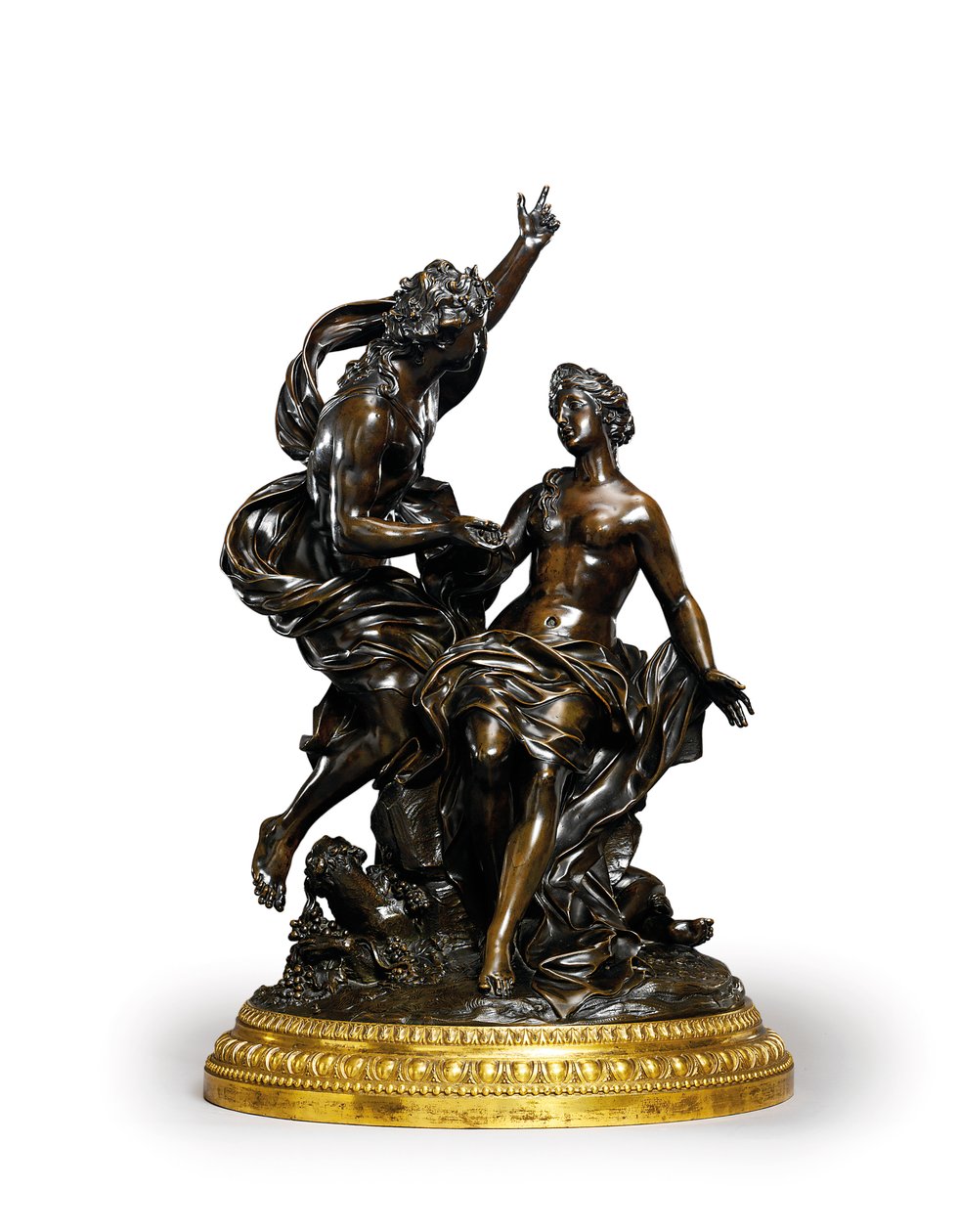 En Louis XIV bronsgrupp som representerar Bacchus och Ariadne, ca. 1704 (brons med förgylld bas) av Corneille van Cleve
