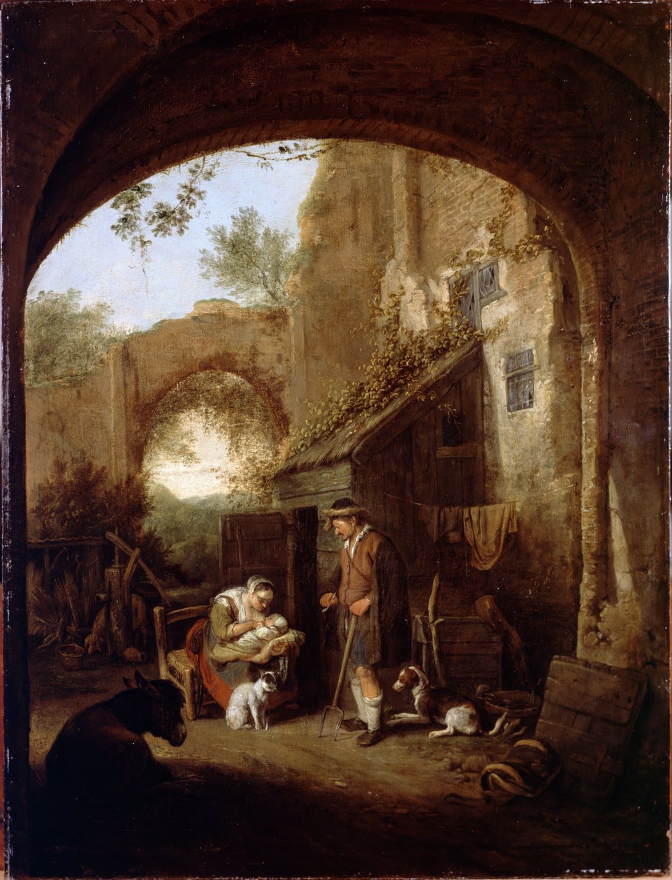 Figurer på gården i en gammal byggnad av Cornelis Dusart