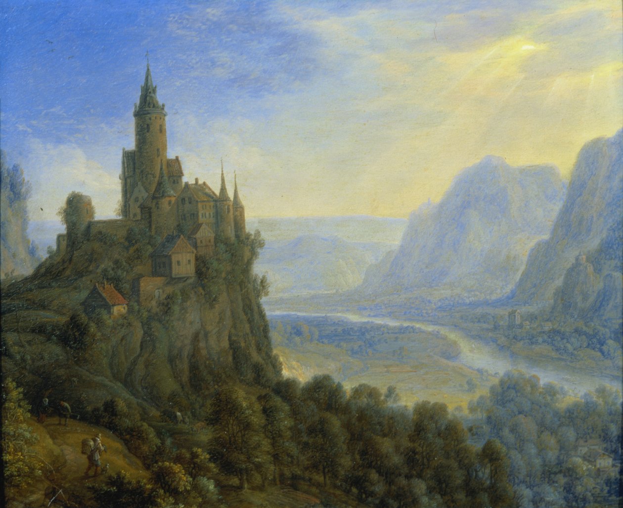 Bergigt landskap med ett slott av Cornelis Saftleven
