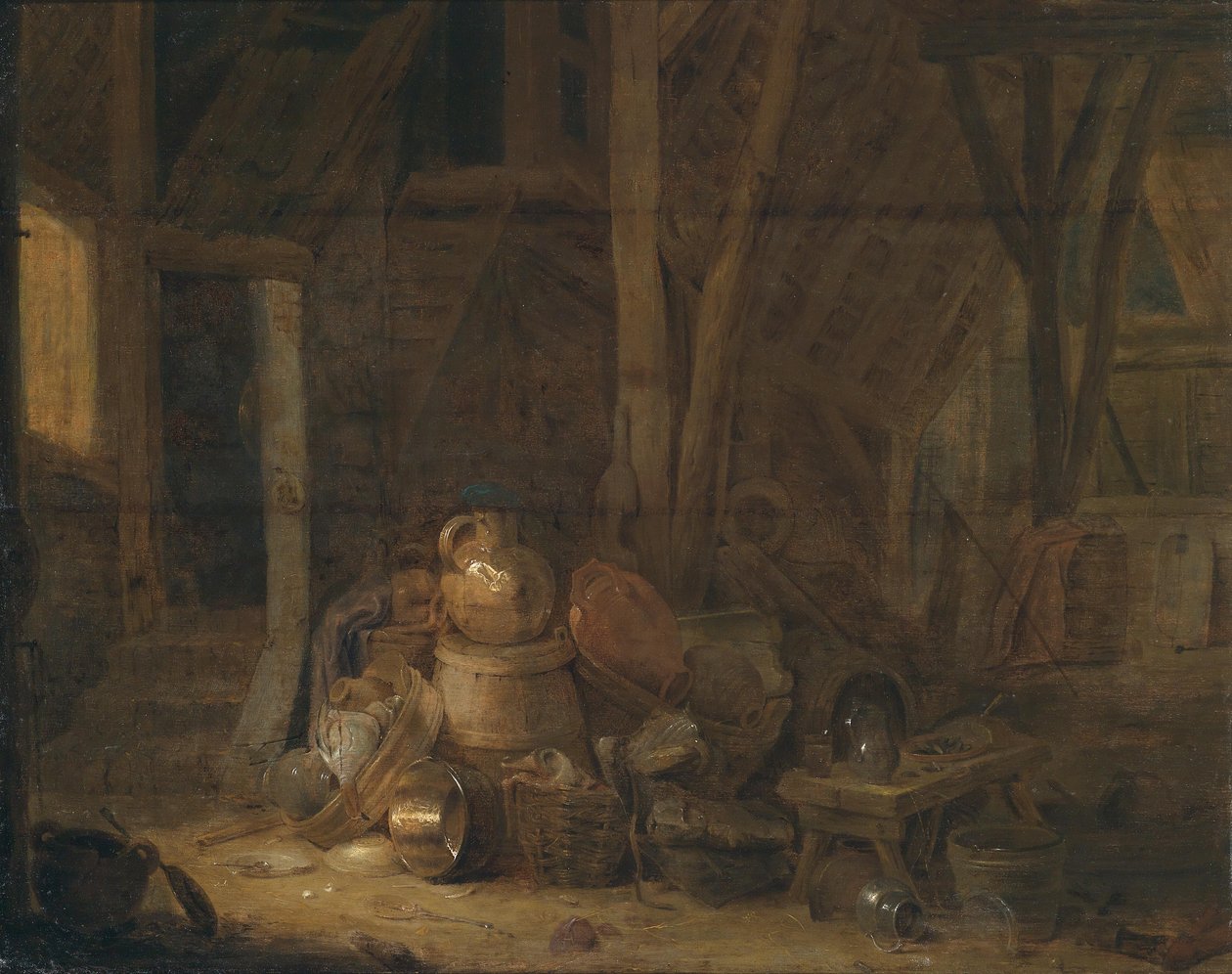 Scheuneninterieur, monogrammiert und datiert Mitte links av Cornelis Saftleven