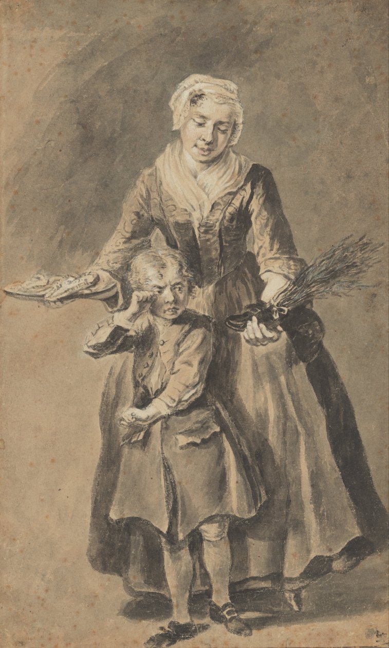 En mamma som visar sin gråtande son sitt sko av växlar av Cornelis Troost