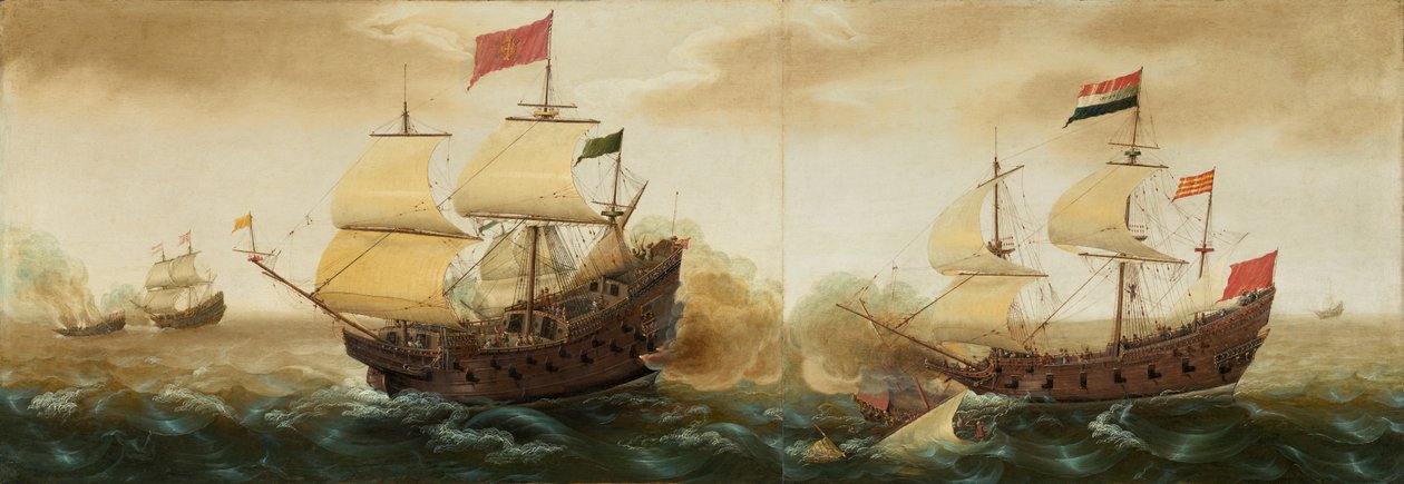En sjöstrid mellan spanska krigsfartyg av Pieter Cornelisz. Verbeeck