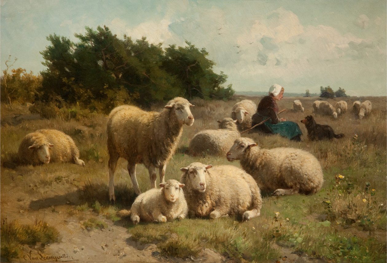 Holländskt landskap med herdinna av Cornelis van Leemputten