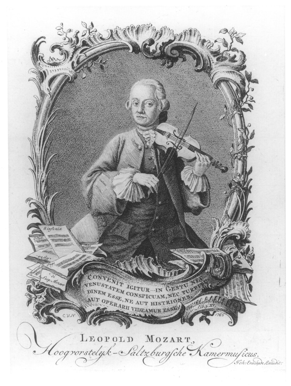Porträtt av Leopold Mozart (1719-87) österrikisk violinist och kompositör, graverat av Johann Enschede, 1765 av Cornelis van Noorde