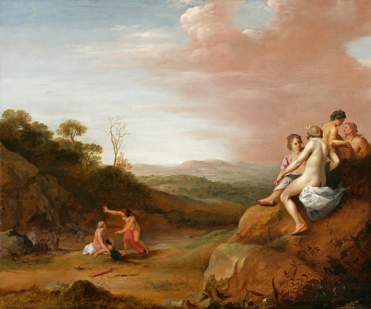 Diana och hennes nymfer med upptäckten av Callisto av Cornelis van Poelenburgh or Poelenburch