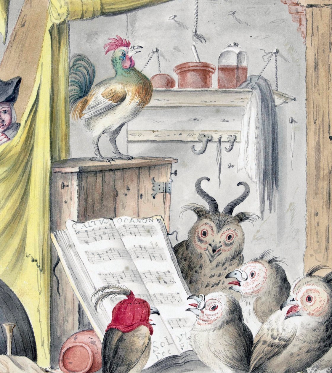 Fågelkonsert (gravyr) av Cornelis (after) Saftleven