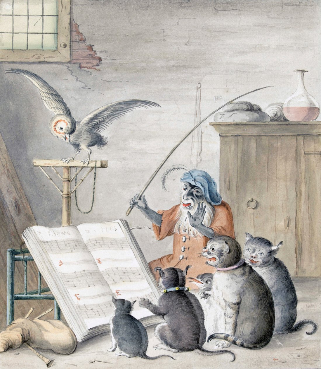 Kattkonsert (gravyr) av Cornelis (after) Saftleven