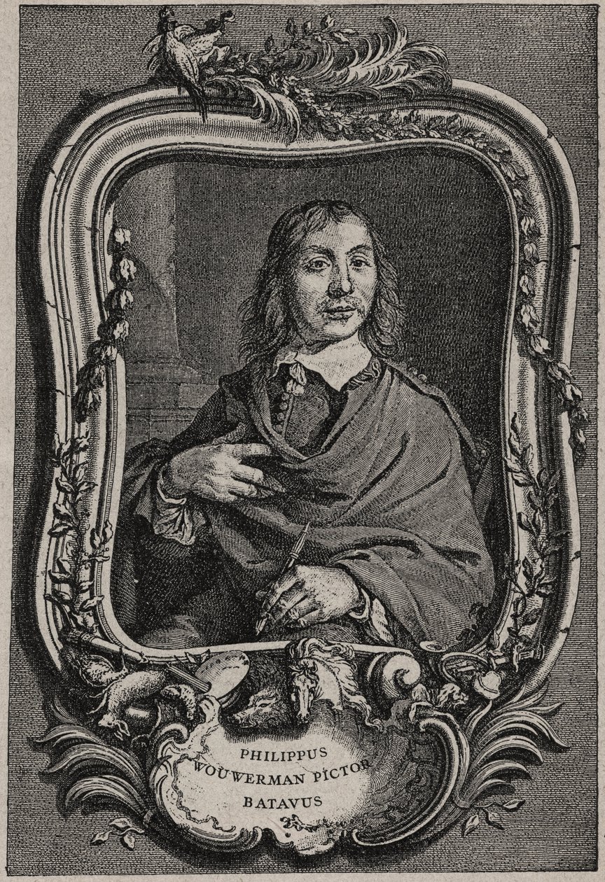 Porträtt av Philips Wouwerman eller Philippus Wouwermans 1619-1668 holländsk målare - gravyr av Nicolas-Gabriel Dupuis efter Cornelis Visscher av Cornelis (after) Visscher