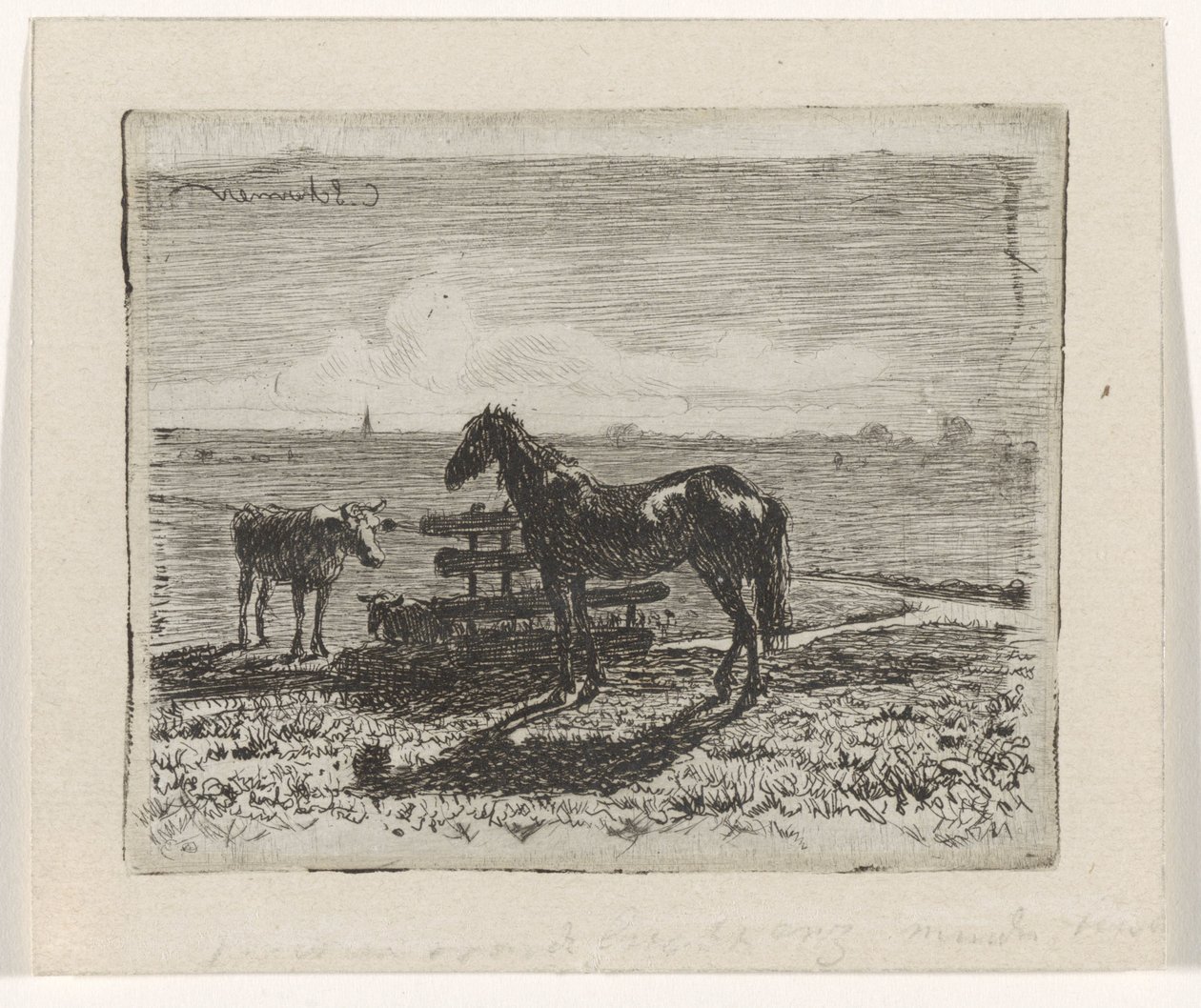 Hage med häst och två kor av Cornelis Albertus Johannes Schermer