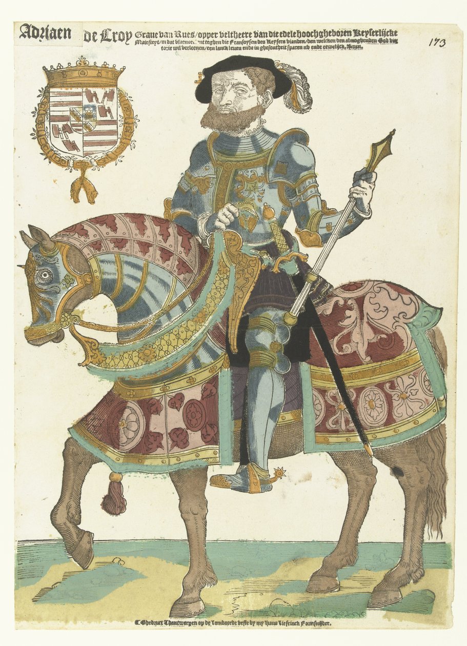Porträtt av Adriaen de Croy till häst av Cornelis Anthonisz. (manner of)