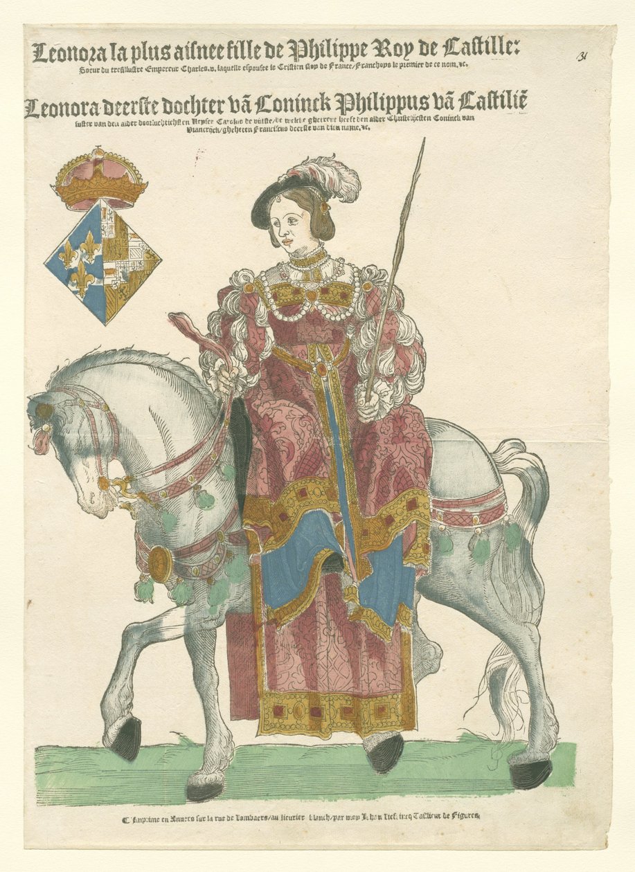 Porträtt av Eleanor av Frankrike till häst av Cornelis Anthonisz. (manner of)