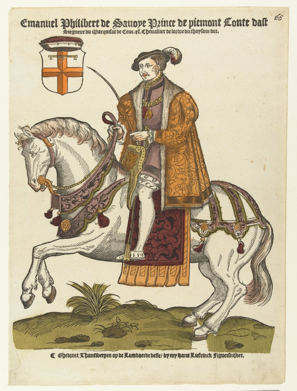 Porträtt av Emanuel Philibert av Savojen till häst av Cornelis Anthonisz. (manner of)