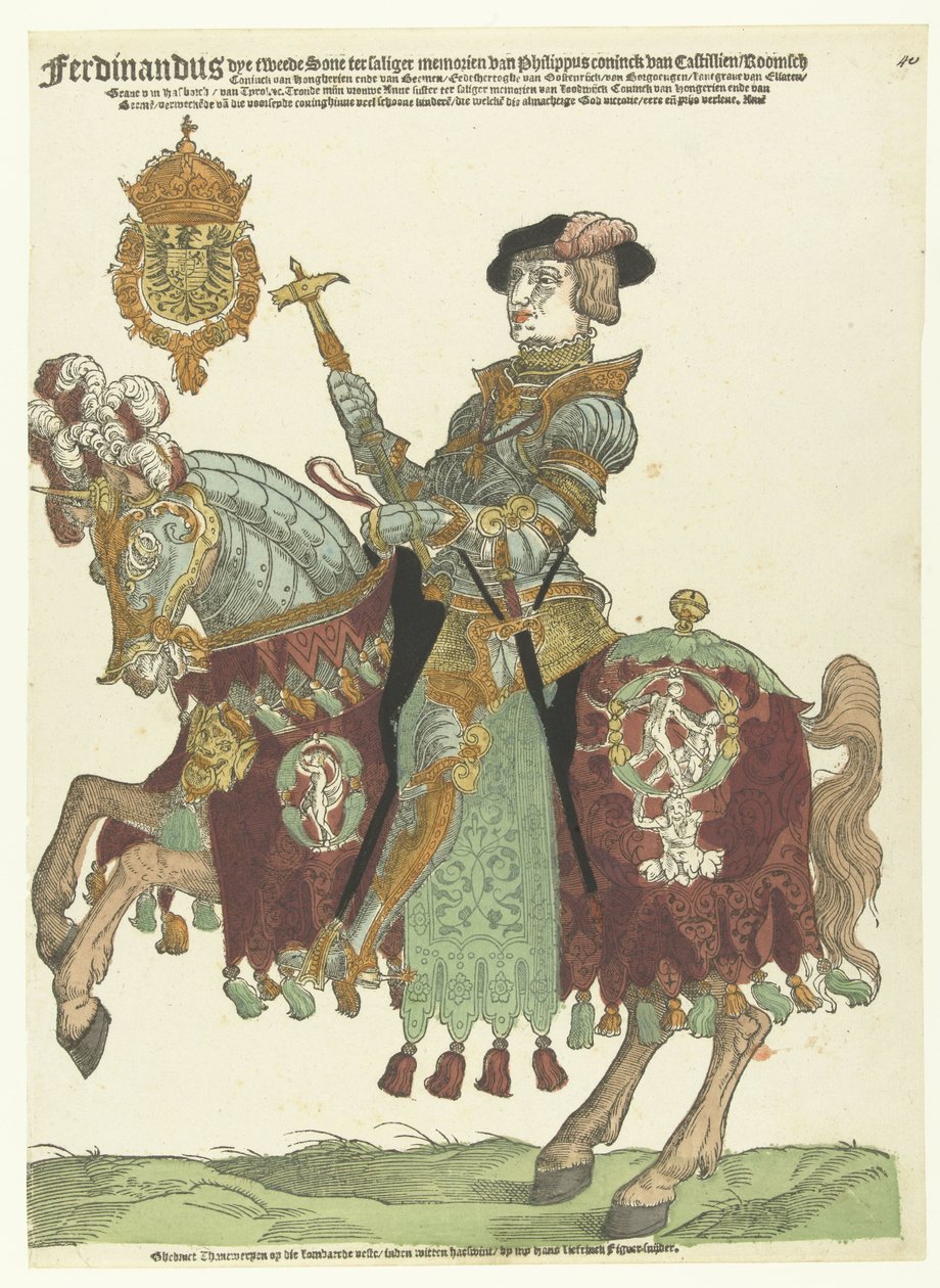 Porträtt av Ferdinand I av Österrike till häst av Cornelis Anthonisz. (manner of)