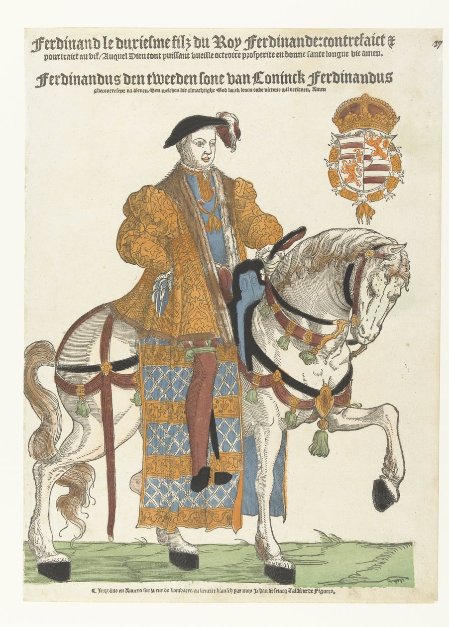 Porträtt av Ferdinand av Tyrolen till häst av Cornelis Anthonisz. (manner of)