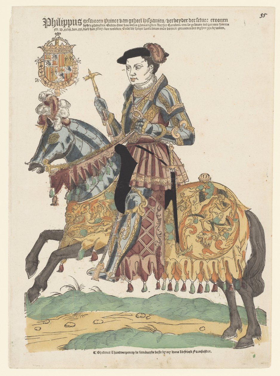 Porträtt av Filip II till häst av Cornelis Anthonisz. (manner of)