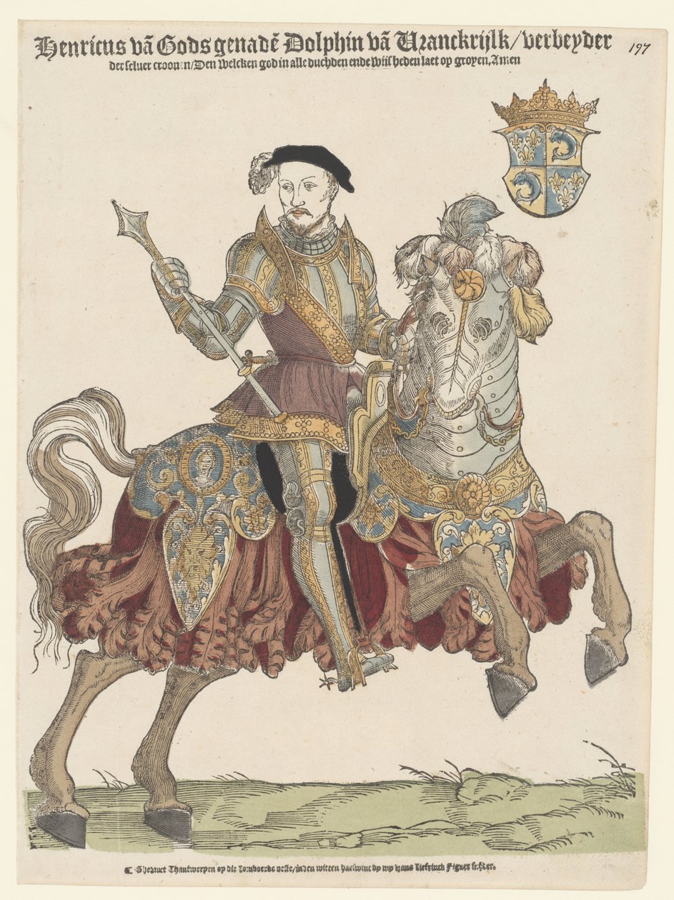 Porträtt av Henrik II av Frankrike till häst av Cornelis Anthonisz. (manner of)