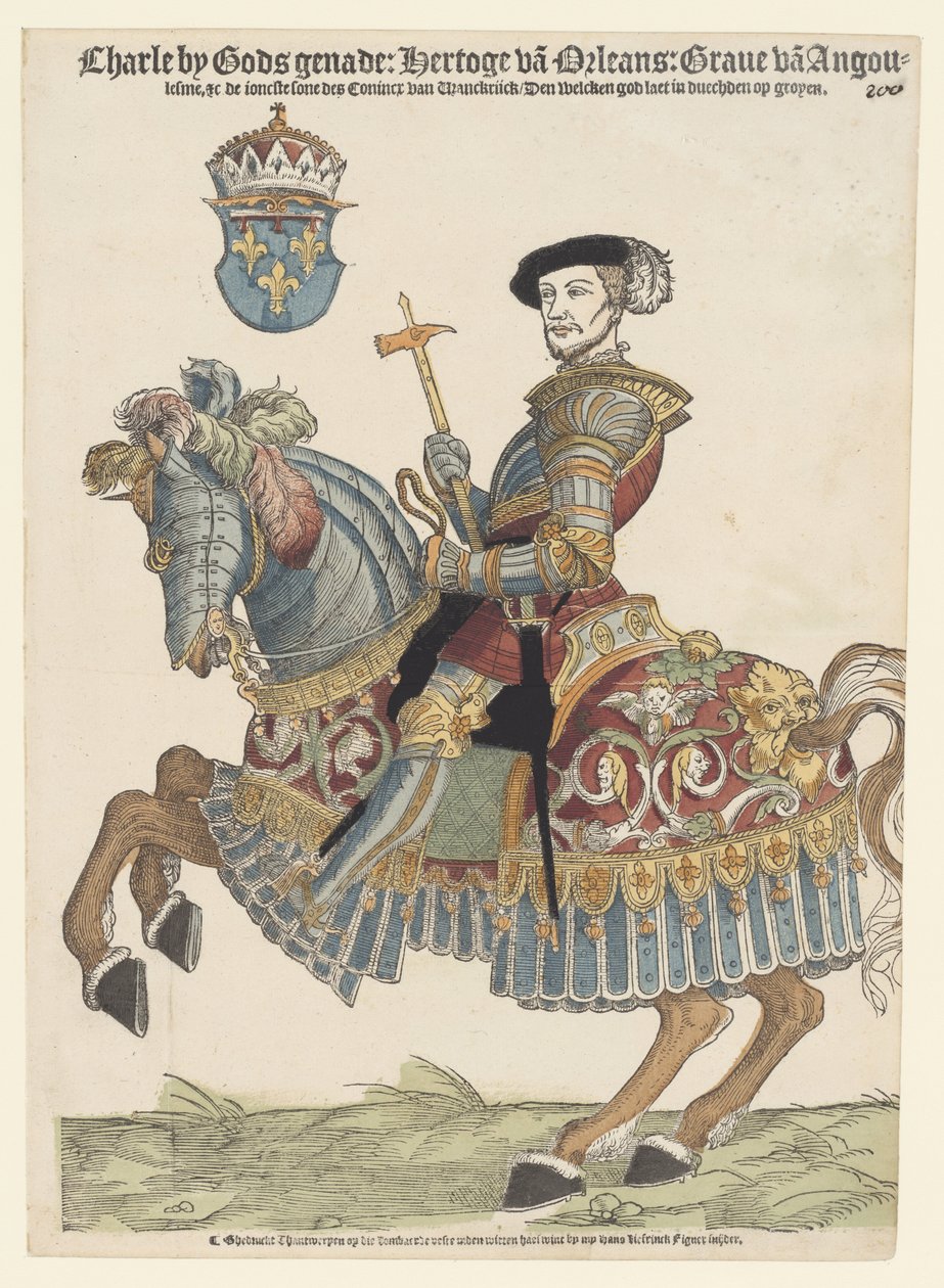 Porträtt av Karl av Orléans till häst av Cornelis Anthonisz. (manner of)