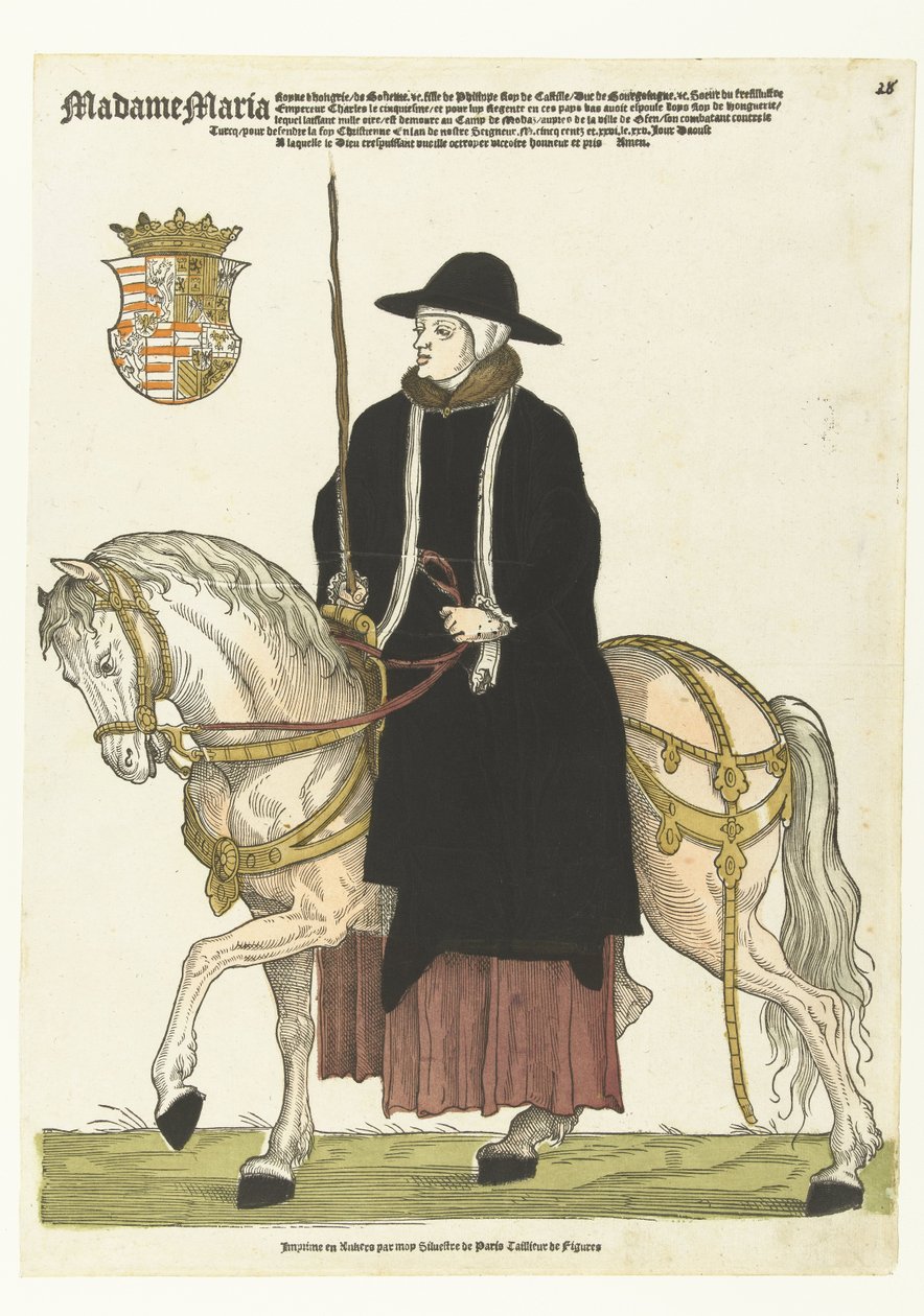 Porträtt av Maria av Ungern till häst av Cornelis Anthonisz. (manner of)