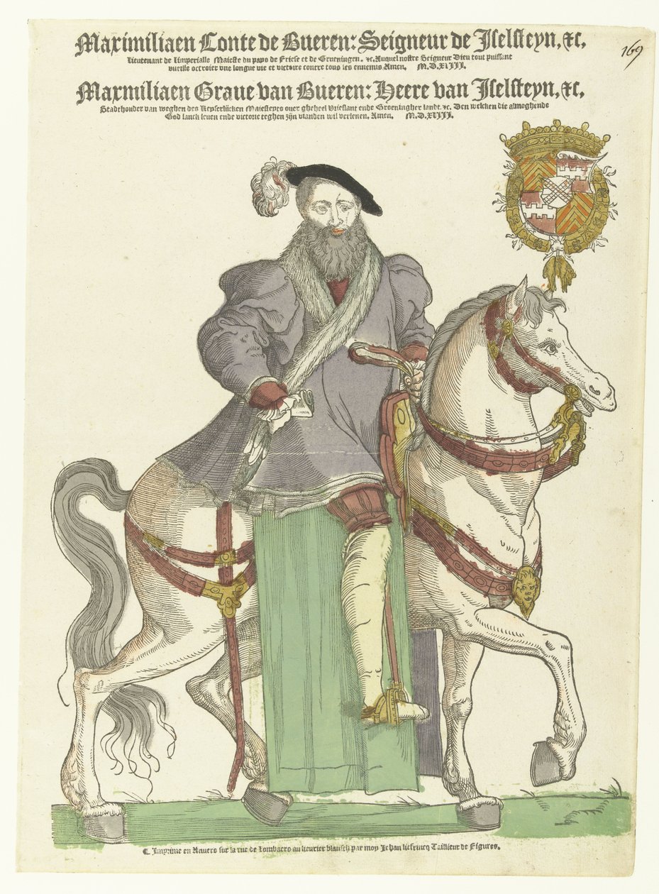 Porträtt av Maximilian van Buren till häst av Cornelis Anthonisz. (manner of)