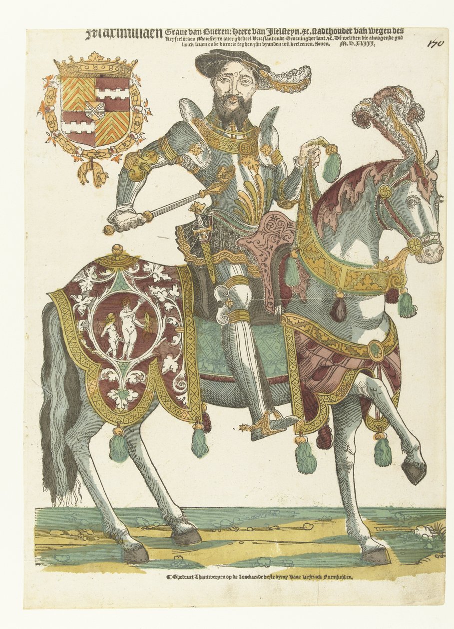 Porträtt av Maximilian van Buren till häst av Cornelis Anthonisz. (manner of)