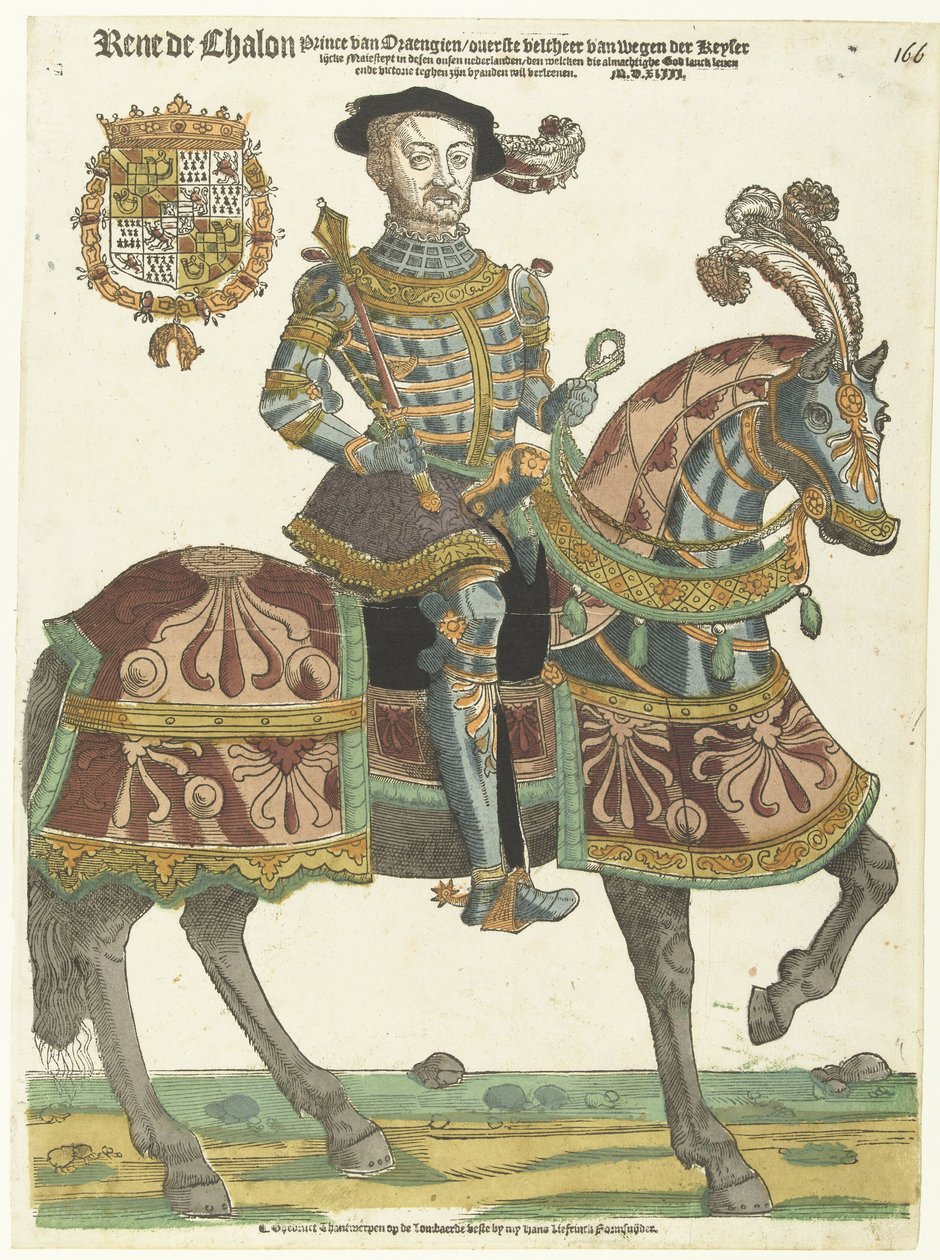 Porträtt av René de Châlon till häst av Cornelis Anthonisz. (manner of)