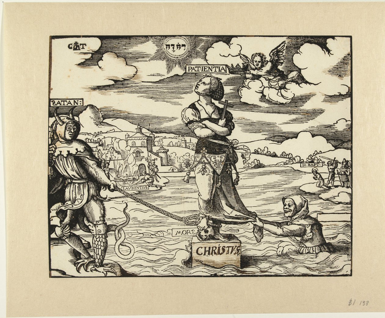 Tålamod (Patientia) på en sten i vattnet av Cornelis Anthonisz.