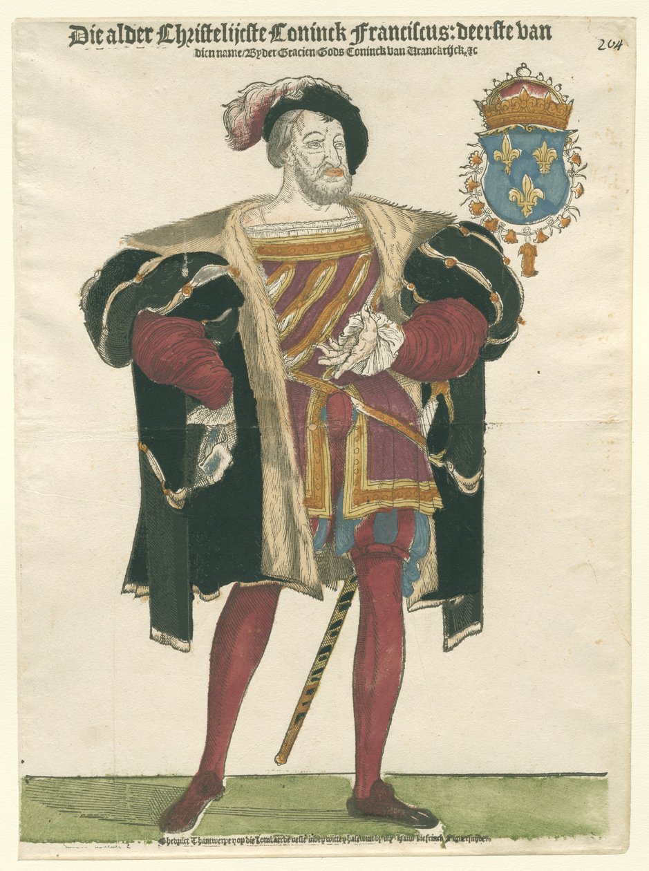 Porträtt av Franciskus I 1494-1547, kung av Frankrike, hertig av Bretagne, greve av Provence, ca 1540 av Cornelis Anthonisz.