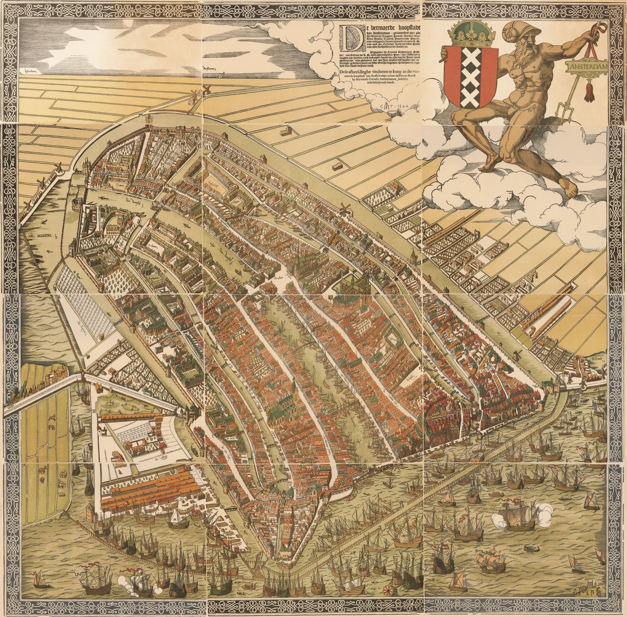 Den stora kartan över Amsterdam 1544 av Kornelis Antoniszoon ... som hör till den femte delen av Amsterdams historia / av J. Ter Gouw, fotograferad efter den ursprungliga... av Cornelis Anthonisz.