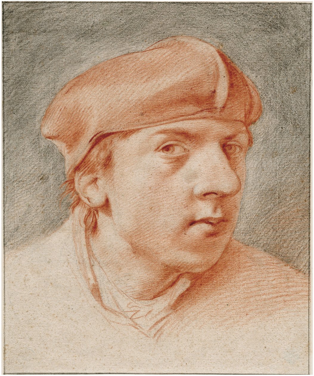 ""Autoportrait au basker"" (Självporträtt med basker) Sanguine de Cornelis Pietersz Bega (1631/2-1664) Rembrandthuset, Amsterdam av Cornelis Pietersz Bega