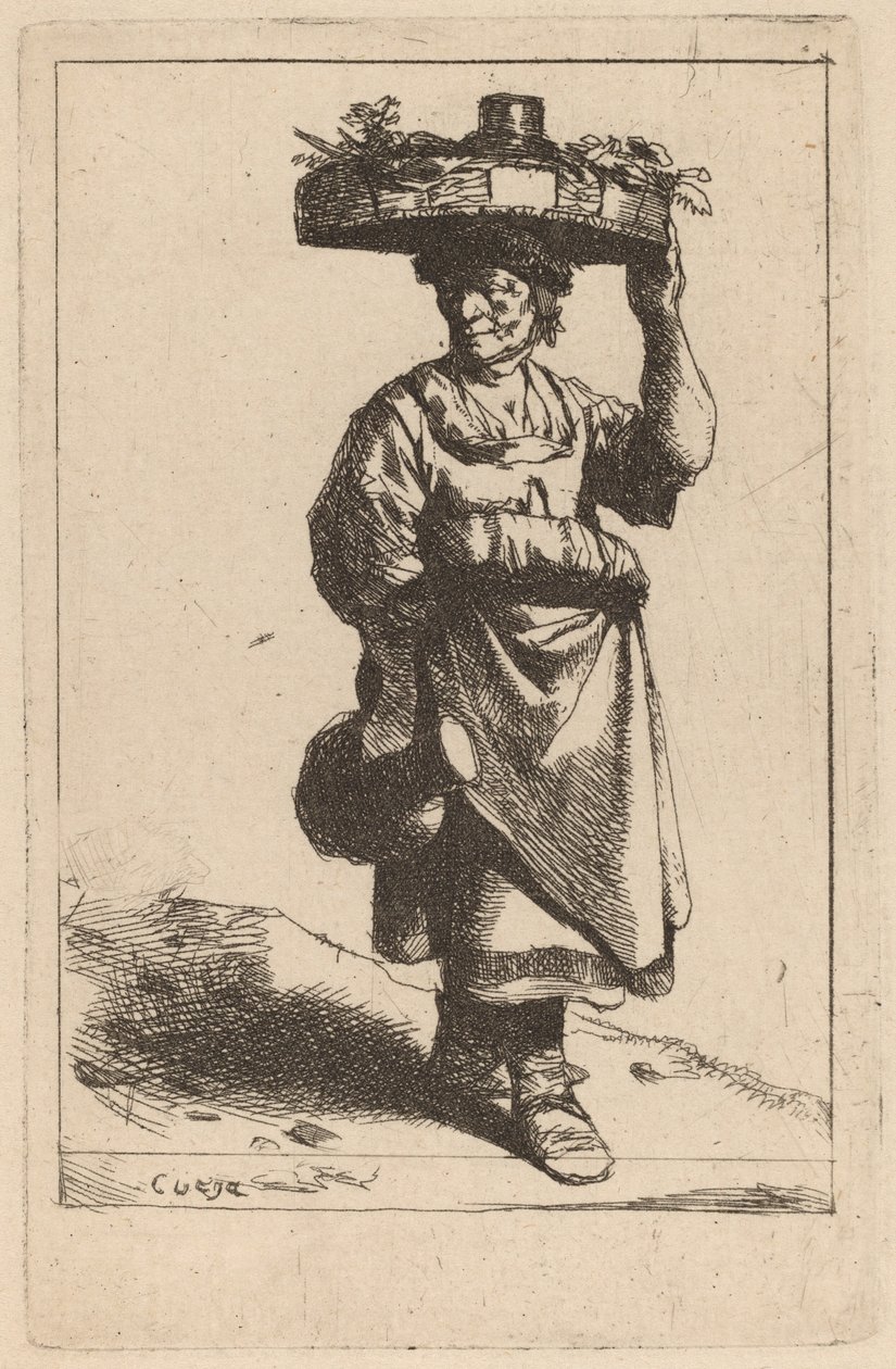 Kvinna som bär en korg av Cornelis Pietersz Bega