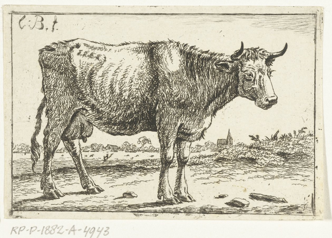 Landskap med ko av Cornelis  Bisschop