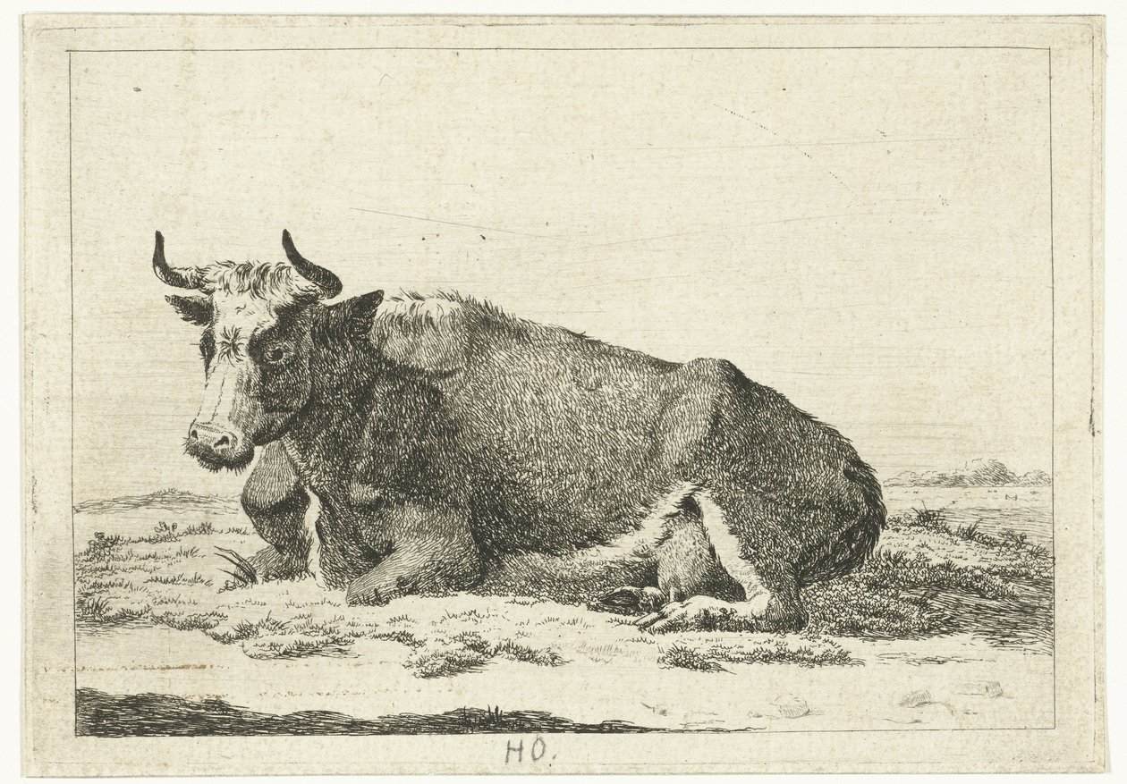 Landskap med liggande ko med horn Kor (serietitel) av Cornelis  Bisschop