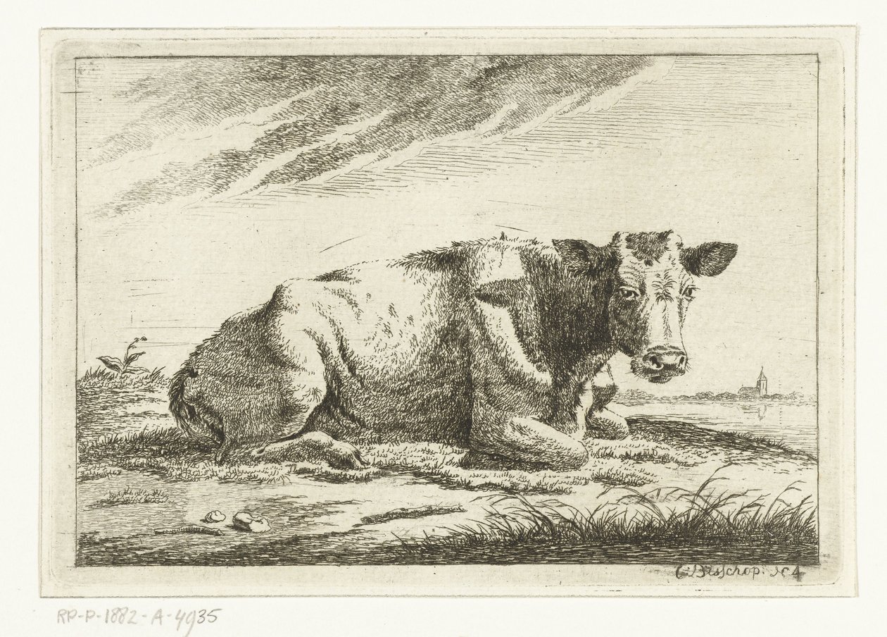 Landskap med en liggande ko utan horn Kor (serietitel) av Cornelis  Bisschop