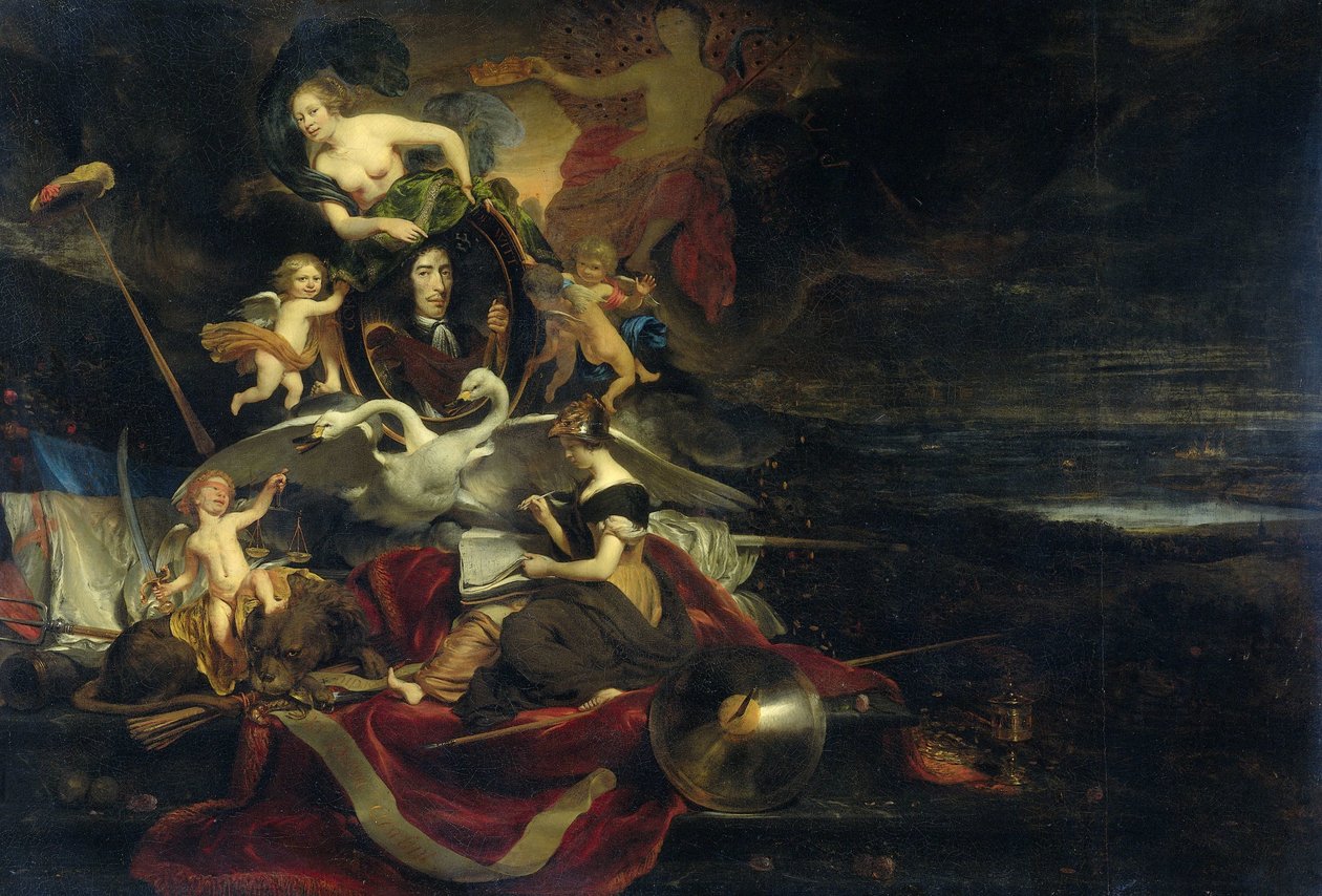 Allegori om den holländska raiden på Medway (1667), med ett porträtt av Cornelis de Witt av Cornelis Bisschop