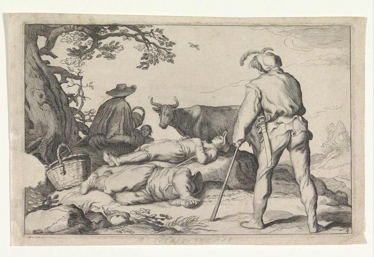 Veehoeders Fyra pastorala scener (serietitel) Fritidsnöjen (serietitel) av Cornelis Bloemaert (II) (possibly)