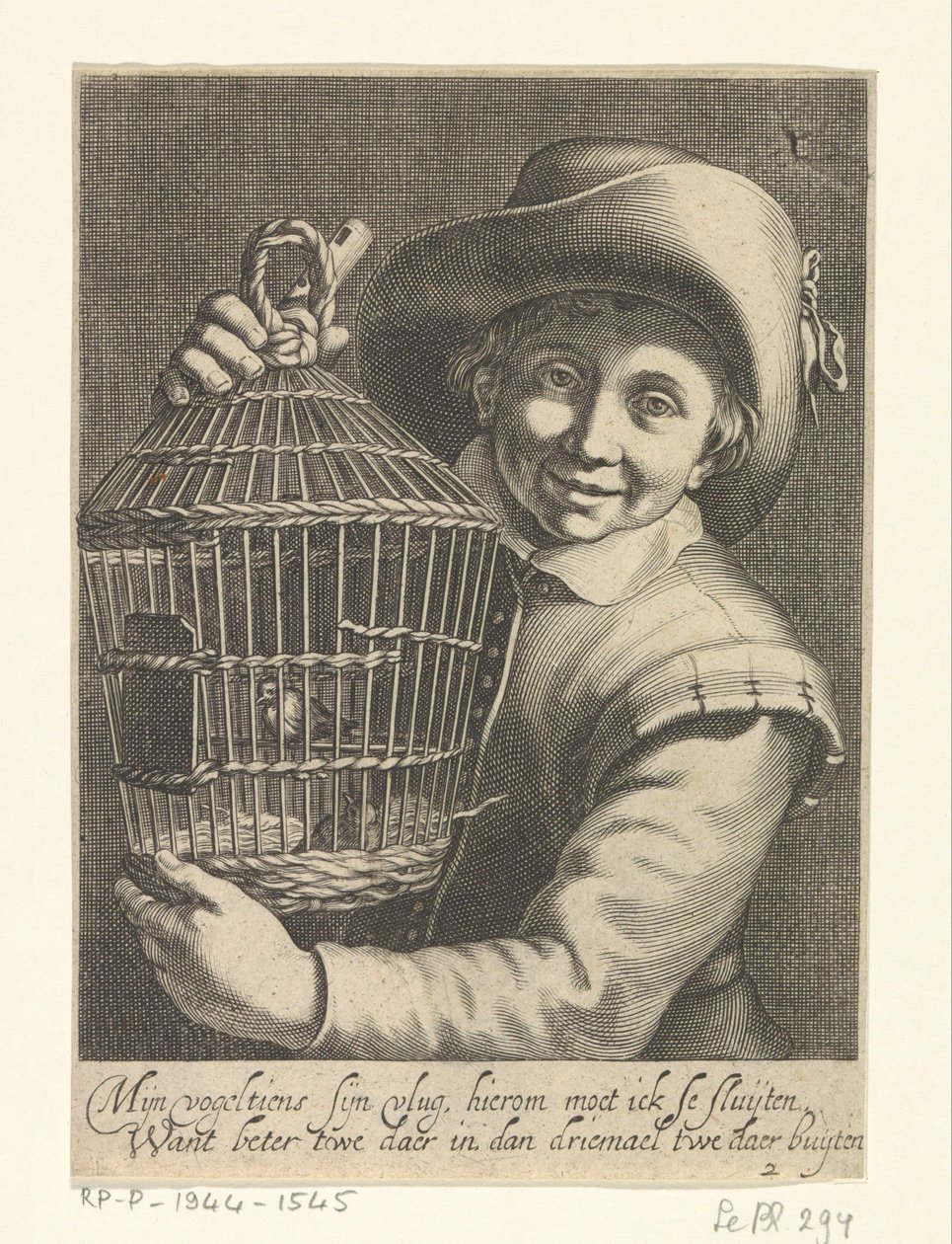 Pojke med fågelbur av Cornelis Bloemaert (II)