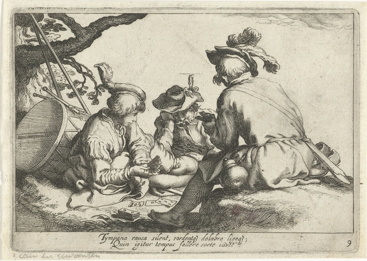 Soldater som spelar kort Pastorala scener (serietitel) Otia delectant (serietitel) av Cornelis Bloemaert (II)