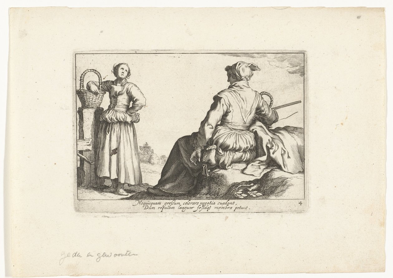 Två bondkvinnor Pastorala scener (serietitel) Otia delectant (serietitel) av Cornelis Bloemaert (II)