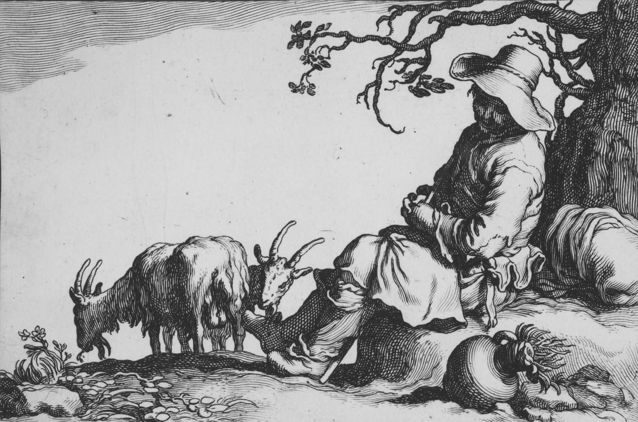 Pastoral med getter och getter, från serien Sexton bondeämnen, 1600-talet. av Cornelis Bloemaert