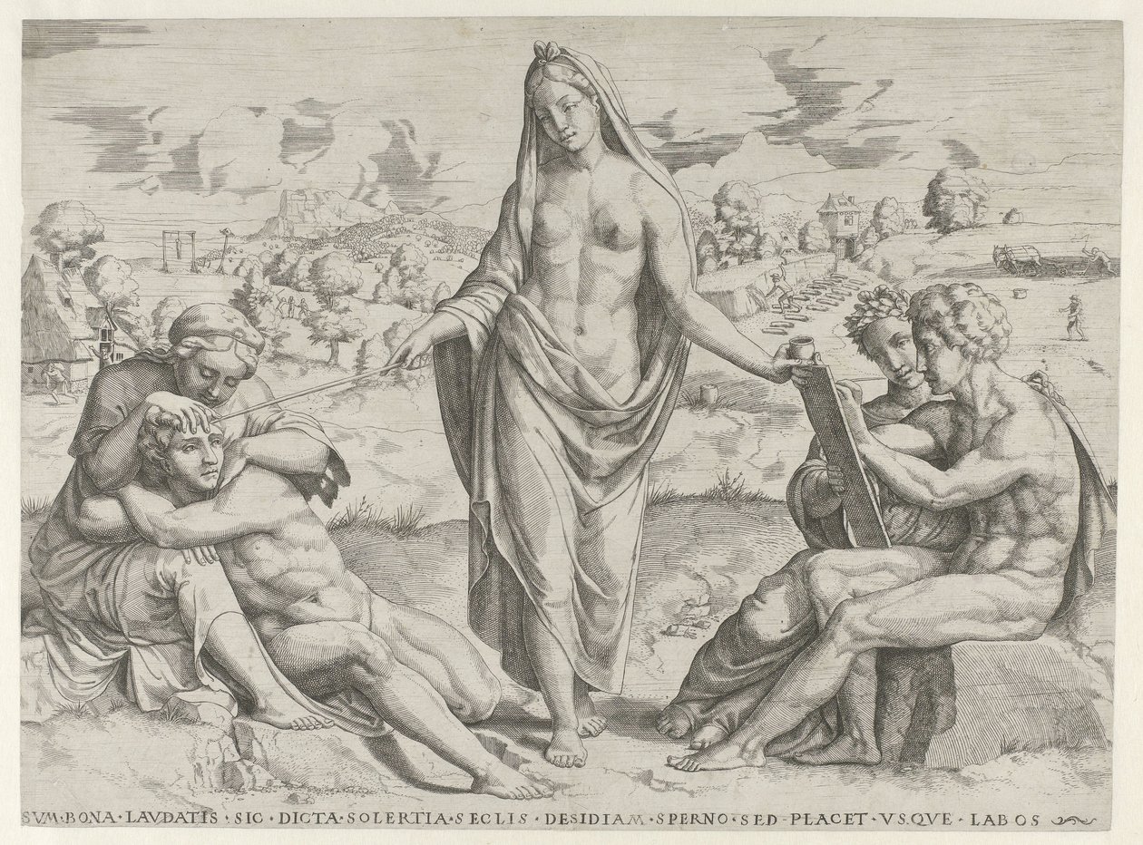 Uppfinnsamhet belönar flit och straffar lättja av Cornelis Bos (attributed to)