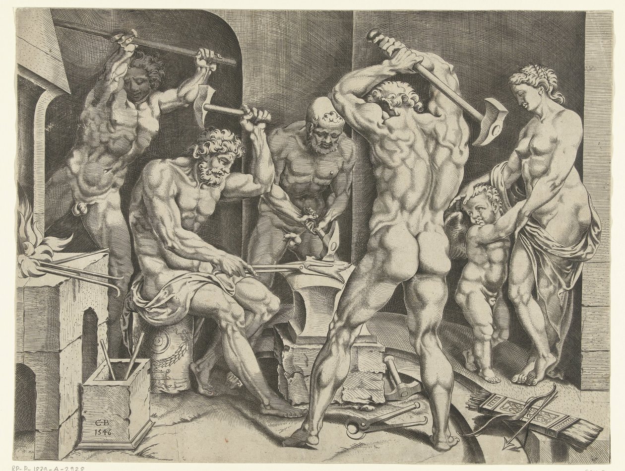 Venus och Amor i Vulcans verkstad av Cornelis Bos