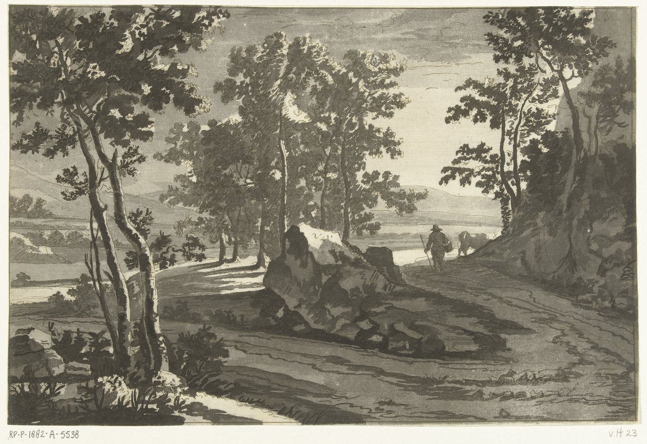 Skogbevuxen landskap med förare av Cornelis Brouwer