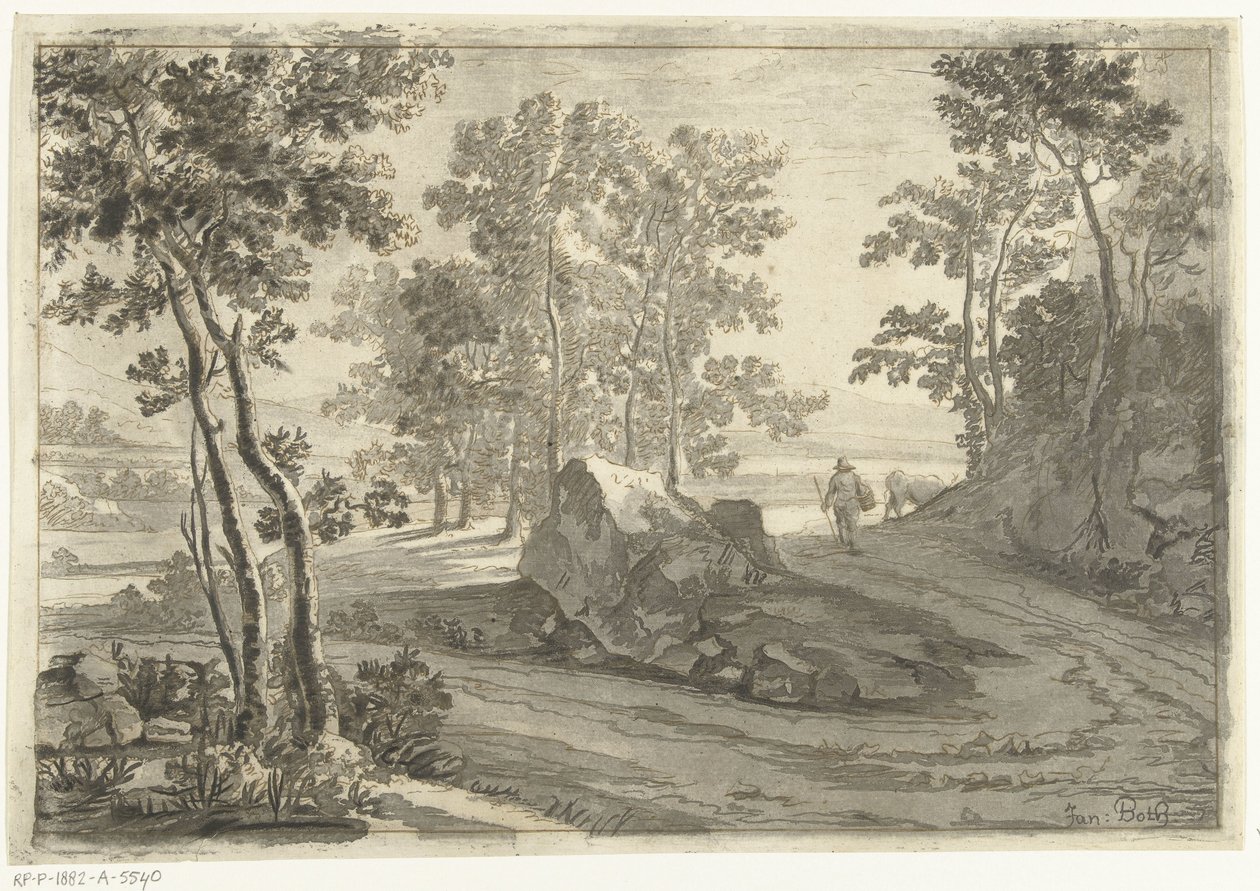 Skogbevuxen landskap med förare av Cornelis Brouwer