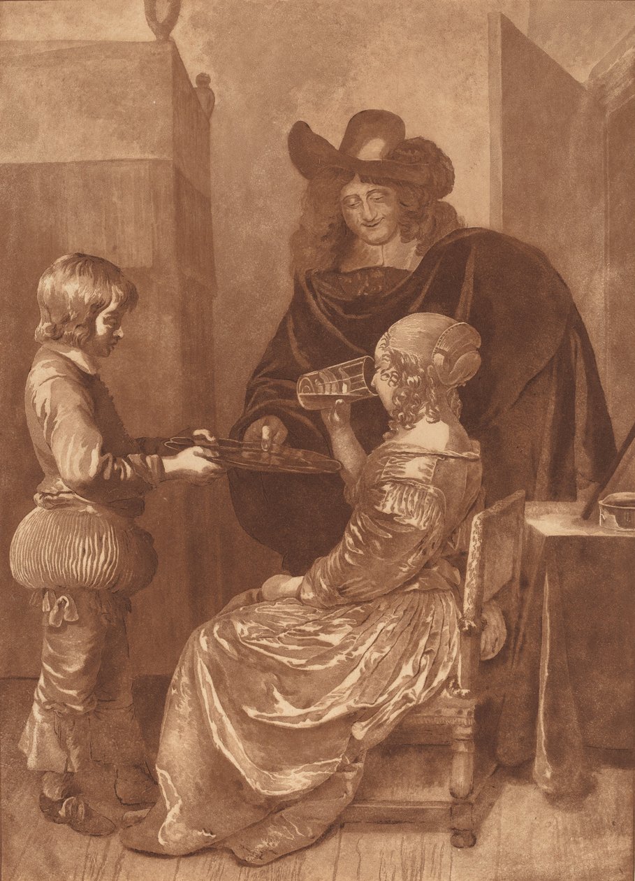 Cavalier and Lady with a Page, 1779, publicerad 1781. av Cornelis Brouwer
