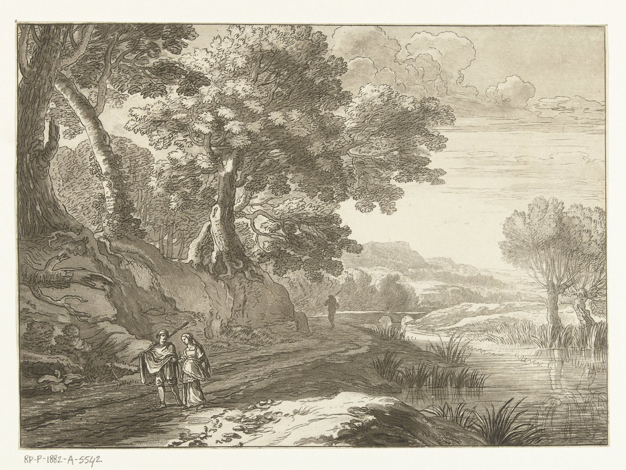 Italienskt landskap med tre vandrare av Cornelis Brouwer