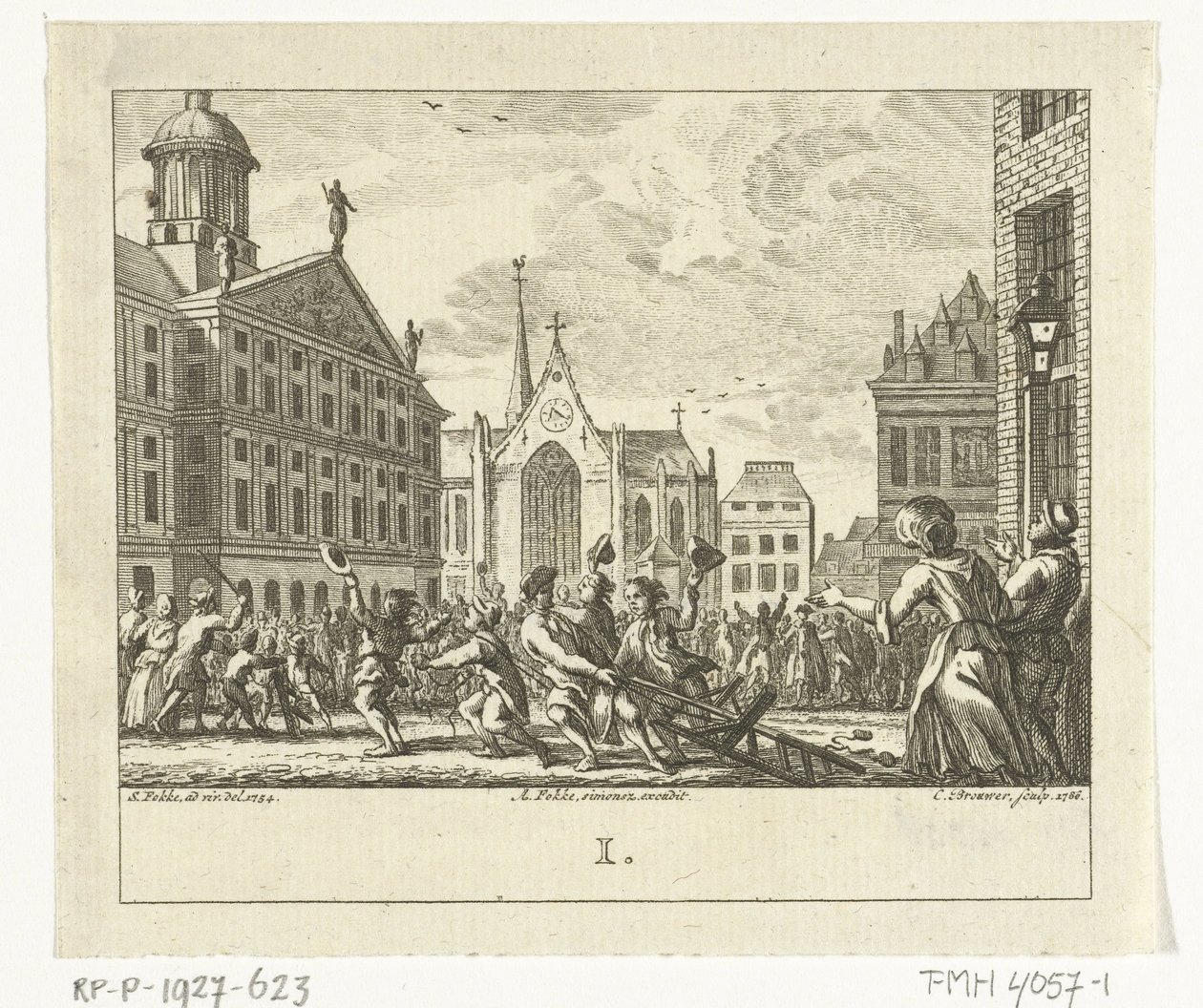 Revolt vid Daniël Raaps begravning på Damtorget i Amsterdam 1754 av Cornelis Brouwer