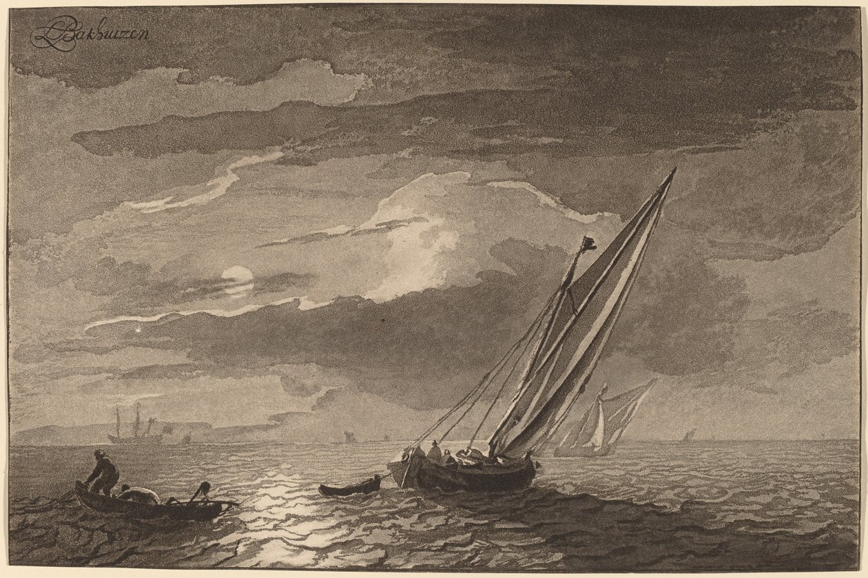 Seascape with Full Moon, 1779, publicerad 1781. av Cornelis Brouwer