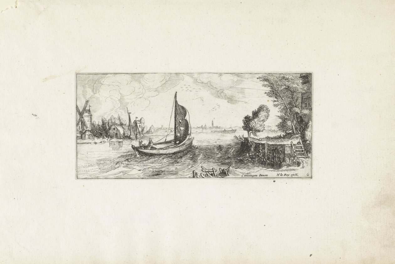 Båt på en flod Landskap (serietitel) av Cornelis Claesz van Wieringen (possibly)