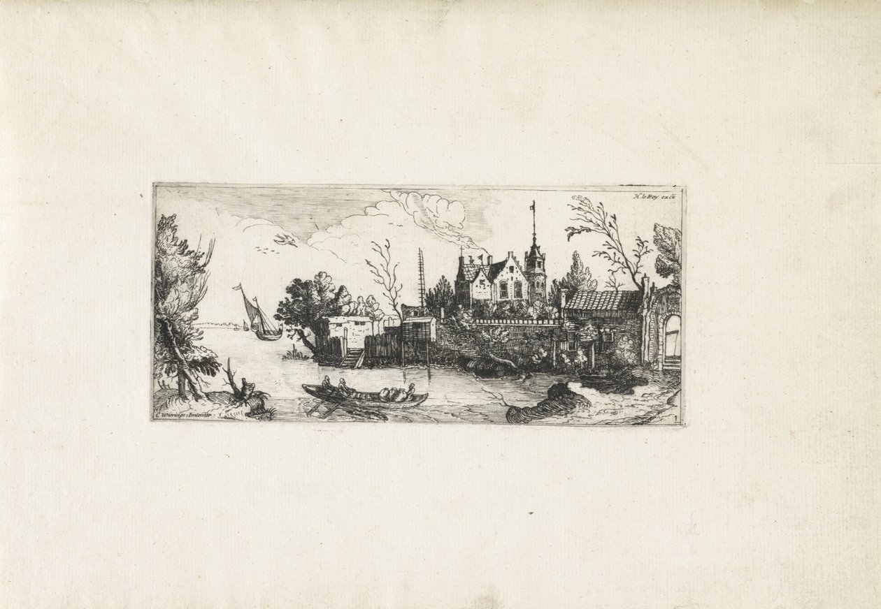 Flodlandskap med en roddbåt Landskap (serietitel) av Cornelis Claesz van Wieringen (possibly)